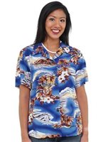 Hilo Hattie Blue Hawaii Blue Rayon Women's Hawaiian Shirt