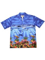Ky's Tropical Sea Life  Navy Blue Cotton Poplin Men's Hawaiian Shirt