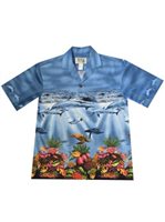 Ky's Tropical Sea Life Light Blue Cotton Poplin Men's Hawaiian Shirt