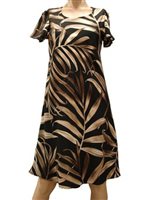 Paradise Found Palm Fronds Black Rayon A-Line Dress w/sleeves