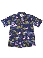 Ky's All Over Flamingo Navy Blue Cotton Men's Hawaiian Shirt