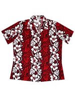 Ky's Hibiscus Lei Red Cotton Women's Hawaiian Shirt