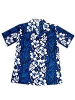 Ky's Hibiscus Lei Navy Blue Cotton Women's Hawaiian Shirt