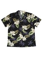 Ky's Classic Orchid Black Cotton Women's Hawaiian Shirt