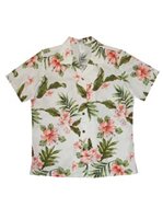Ky's Hibiscus Garden White w/Coral Cotton Women's Hawaiian Shirt