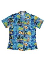Ky's Classic Discovery Navy Blue Cotton Women's Hawaiian Shirt