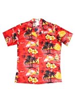 Ky's Classic Discovery Red Cotton Women's Hawaiian Shirt