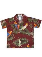 Ky's Parrot on Leaf Red Cotton  Boy's Hawaiian Shirt