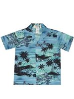 Ky's Hawaiian Airplane Blue  Cotton  Boy's Hawaiian Shirt