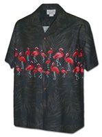 Pacific Legend Tropical Flamingo Black Cotton Men's Hawaiian Shirt