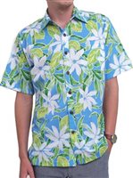 [Exclusive] Anuenue Tiare Light Blue Poly Cotton Men's Hawaiian Shirt