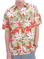 [Exclusive] Anuenue Tiare Red Poly Cotton Men's Hawaiian Shirt