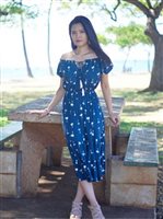 Angels by the Sea Palm Tree  Navy Rayon Long Dress
