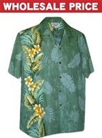 [Wholesale] Pacific Legend Tropical Plant Panel Sage Cotton Men's Hawaiian Shirt