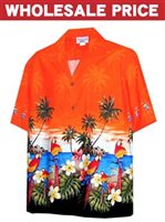 [Wholesale] Pacific Legend Parrot  Orange Cotton Men's Border Hawaiian Shirt