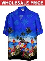 [Wholesale] Pacific Legend Parrot  Blue Cotton Men's Border Hawaiian Shirt