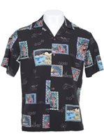 Two Palms Postcard Black Rayon Men's Hawaiian Shirt