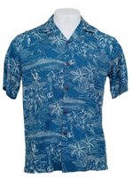 Two Palms Etches of Hawaii Navy Rayon Men's Hawaiian Shirt