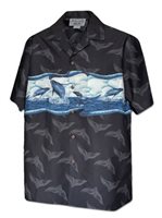 Pacific Legend Whales Black Cotton Men's Hawaiian Shirt