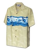 Pacific Legend Whales Khaki Cotton Men's Hawaiian Shirt