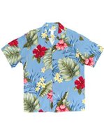 Ky's Classic Hibiscus Blue Rayon Men's Hawaiian Shirt