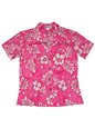 Aloha Republic Batik Hibiscus Pink Cotton Women&#39;s Hawaiian Shirt