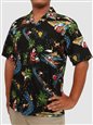 Aloha Republic Tropical Pole Black Cotton Men&#39;s Hawaiian Christmas Shirt