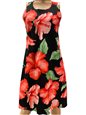 Paradise Found Hibiscus Blossom Black Rayon Hawaiian A-Line Tank Short Dress