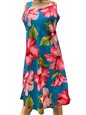 Paradise Found Hibiscus Blossom Blue Rayon Hawaiian A-Line Tank Short Dress