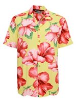 Paradise Found Hibiscus Blossom Yellow Rayon Men's Hawaiian Shirt