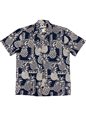 Waimea Casuals Tapa Pineapple Navy Cotton Men&#39;s Hawaiian Shirt