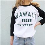 【Aloha Outlet限定】 UH ハワイ大学 ラグランベースボール7分袖Tシャツ [UH マノアセカンダリー/ホワイト]