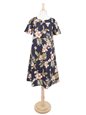Ky&#39;s Plumeria &amp; Hibiscus Navy Cotton Hawaiian Midi Muumuu Dress