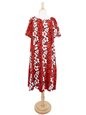Ky&#39;s White Hibiscus Red Cotton Hawaiian Midi Muumuu Dress
