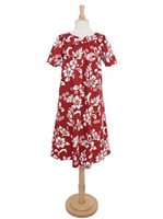Ky's Original Hibiscus Red Cotton Hawaiian Midi Muumuu Dress