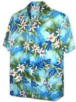 Pacific Legend Mala Tiare Blue Cotton Men's Hawaiian Shirt