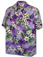 Pacific Legend Mala Tiare Purple Cotton Men&#39;s Hawaiian Shirt