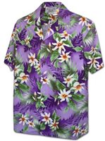 Pacific Legend Mala Tiare Purple Cotton Men's Hawaiian Shirt