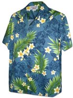 Pacific Legend Mea Kanu Plumeria Teal Cotton Men's Hawaiian Shirt