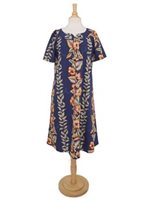 Ky's Vintage Anthurium Navy Blue Cotton Hawaiian Midi Muumuu Dress