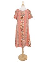 Ky's Vintage Anthurium Coral Cotton Hawaiian Midi Muumuu Dress