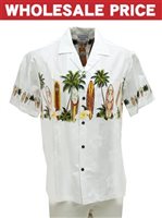 [Wholesale] Pacific Legend Surfboard White Cotton Men's Border Hawaiian Shirt