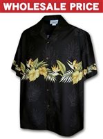 [Wholesale] Pacific Legend Anthurium Black Cotton Men's Border Hawaiian Shirt