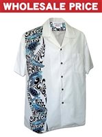 [Wholesale] Pacific Legend Honu Panel White Cotton Men's Hawaiian Shirt