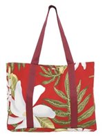 Kalama Collection Tiare Red 100% Polyester Large Poly Laminated Canvas Tote 19"x14"x 4.5"