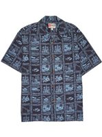 Hilo Hattie 50th State  Navy & Teal Cotton Men's Hawaiian Shirt