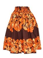 Hibiscus & Monstera Brown  Poly Cotton Single Pau Skirt / 3 Bands