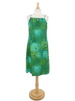 Hilo Hattie Tribal Tiare Green  Rayon Hawaiian Short Front Strap Dress