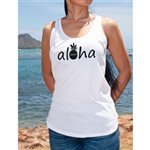 【Aloha Outlet限定】 Honi Pua レディース ハワイアン レーサーバックタンクトップ [アロハパイナップル 黒]
