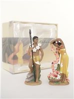 Spearman & Cascading Lei Fine Porcelain Hawaiian Miniature Ceramic Figurine Set
